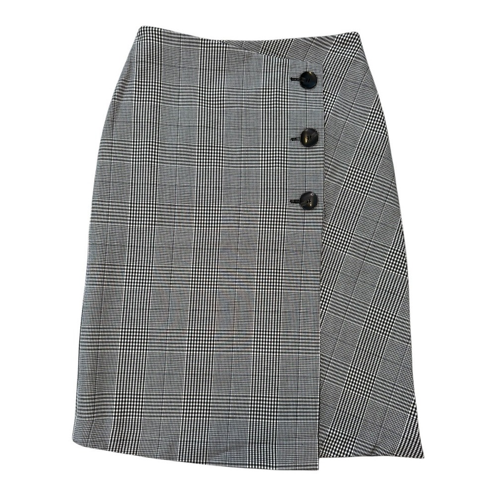 T Tahari Women's Black White‎ Plaid Wrap Knee Length Skirt Size 10 NEW NWT